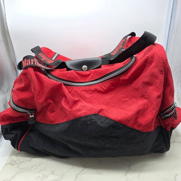 Vintage Marlboro Unlimited Duffle Bag Red Black Nylon Sports Gym Carry On Large - Picture 7 of 14